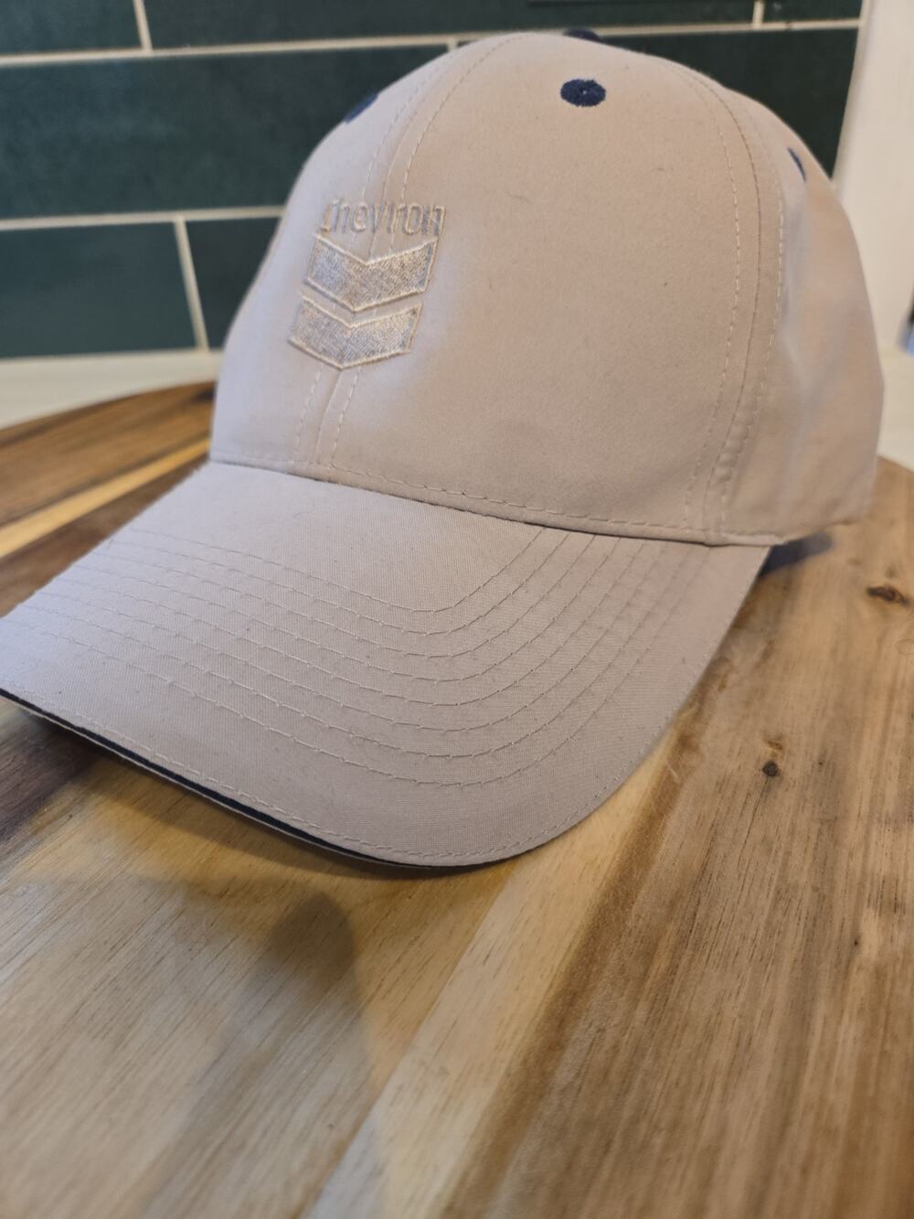VTG Hat Beige Adjustable Buckle CHEVRON Baseball Golf Sport Cap
